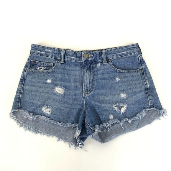 Free People High Waisted Distressed Denim Shorts Women's Size 28 Raw Hem Pockets - Picture 1 of 8